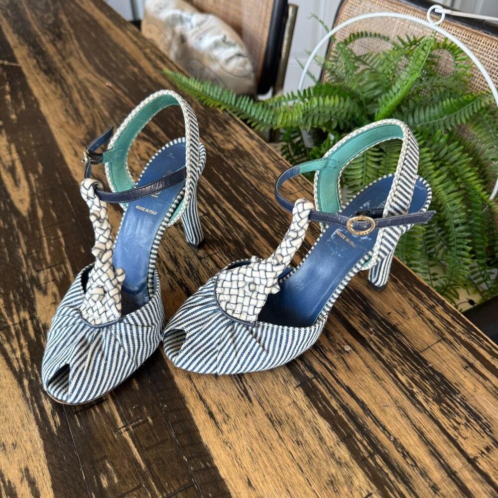FENDI Striped Peep-Toe Heels (AUTHENTIC) Size 37.5 (US 7.5) - Picture 5 of 17